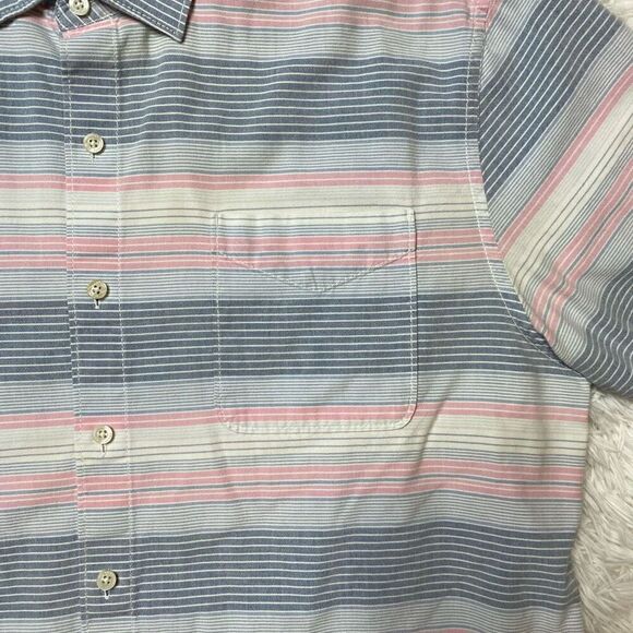 Tommy Bahama Shirt 100% Cotton Stripe Pink Blue Short Sleeve Hawaiian Camp Fishi - Picture 5 of 9